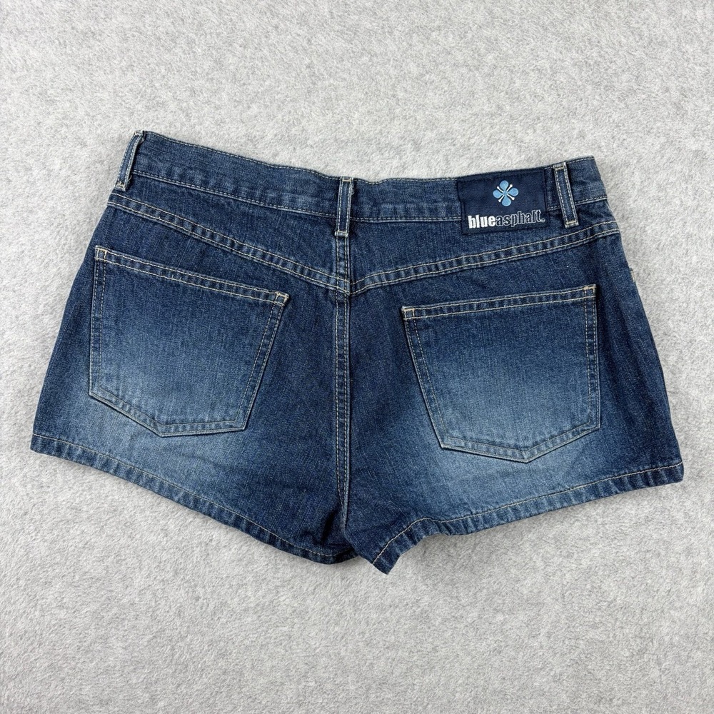 Blue Asphalt Shorts Womens 7 Dark Blue Denim‎ Low Rise Mini Y2K Beach Booty 2" - Picture 4 of 8